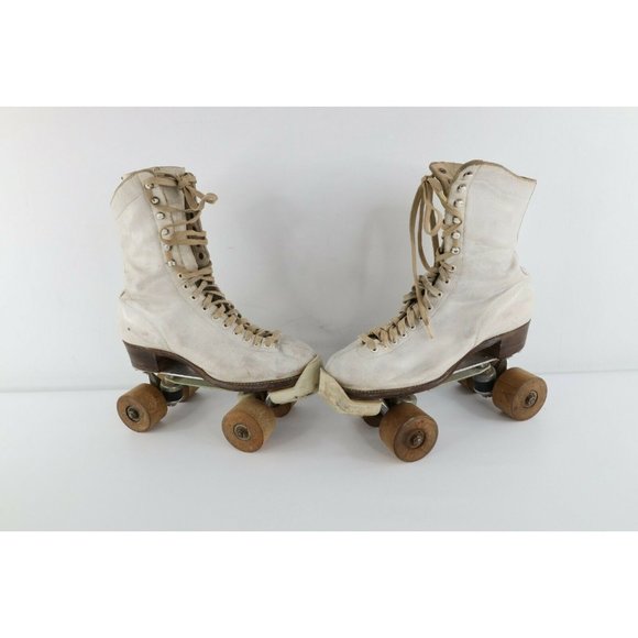 Vintage 40s Betty Lytle Womens Size 7 Leather Roller Skates White With Case
